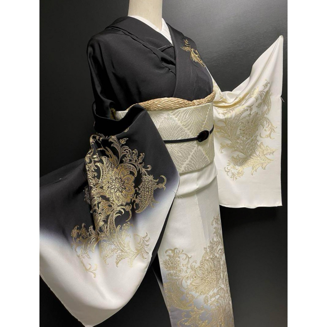 和田光正【京金彩友禅訪問着◇更紗唐花】白黒染め分け 暈し 金