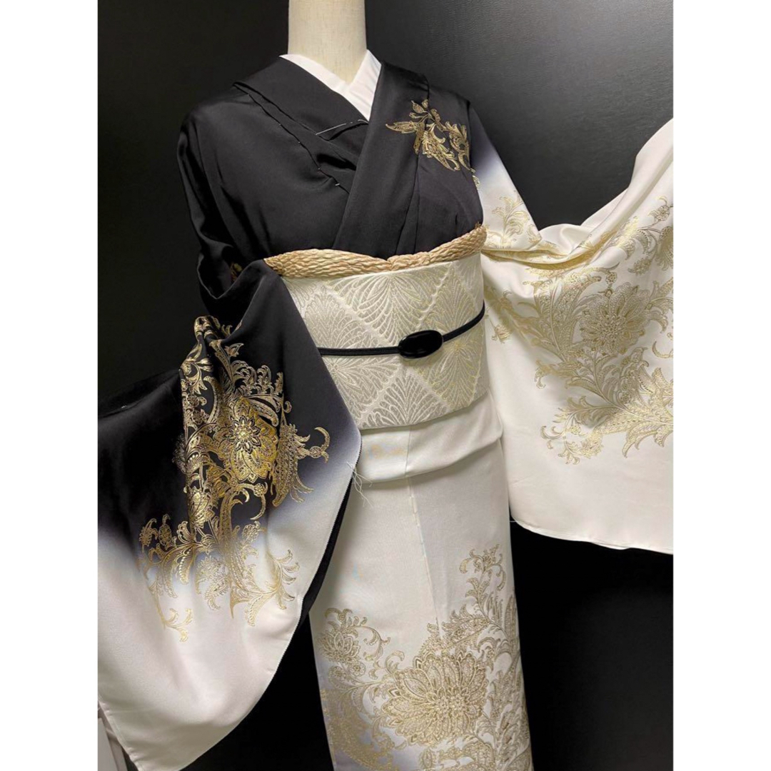 和田光正【京金彩友禅訪問着◇更紗唐花】白黒染め分け 暈し 金