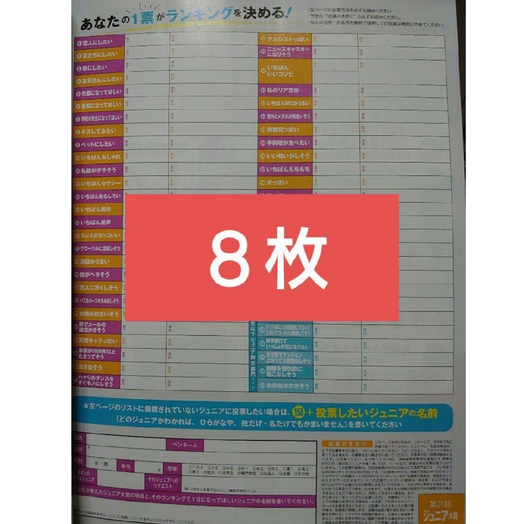 Myojo 12月号 ジュニア大賞 応募券 投票用紙 応募用紙の通販 by