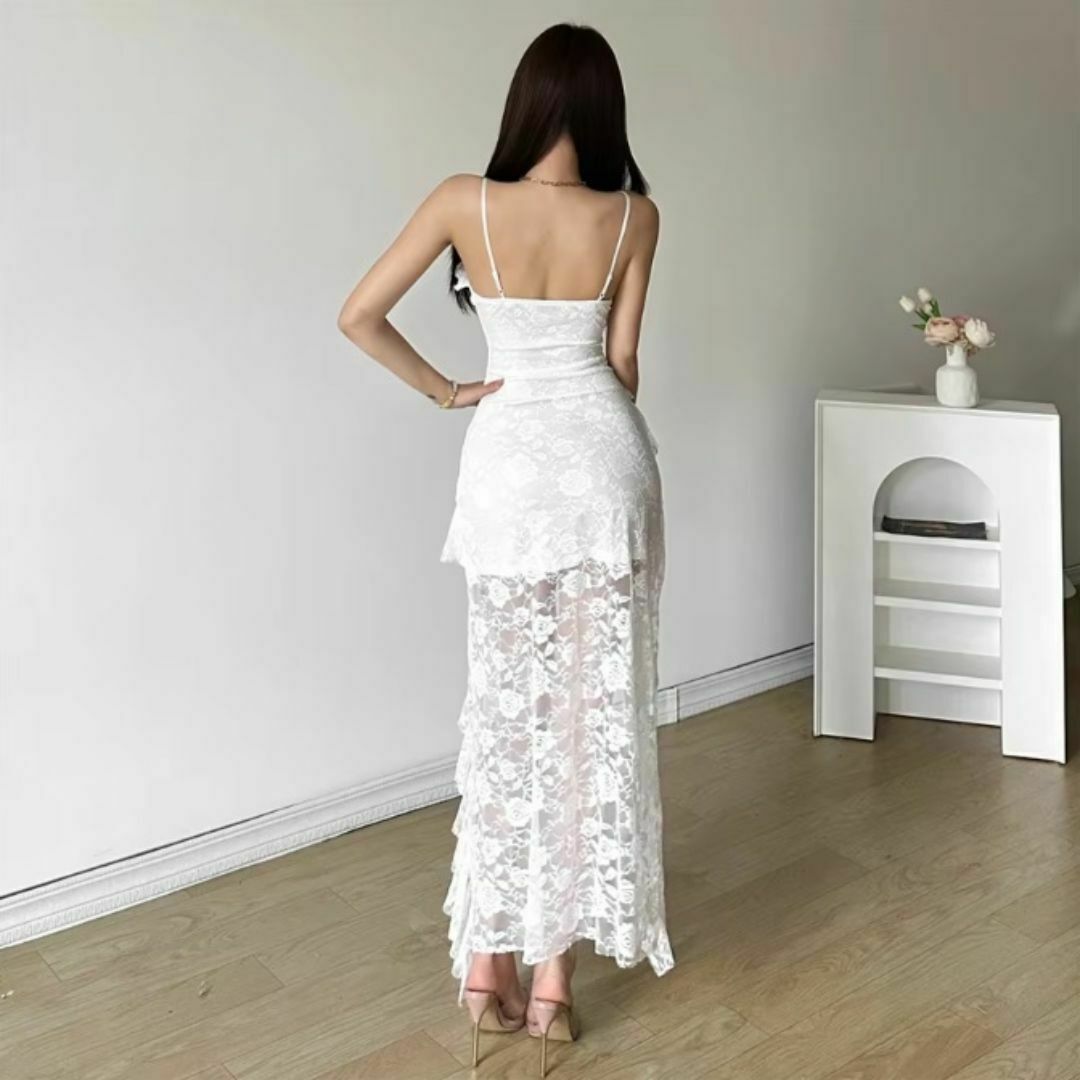 入荷待ち！アシメントリーレースキャミワンピース y2k グランジ 白 M