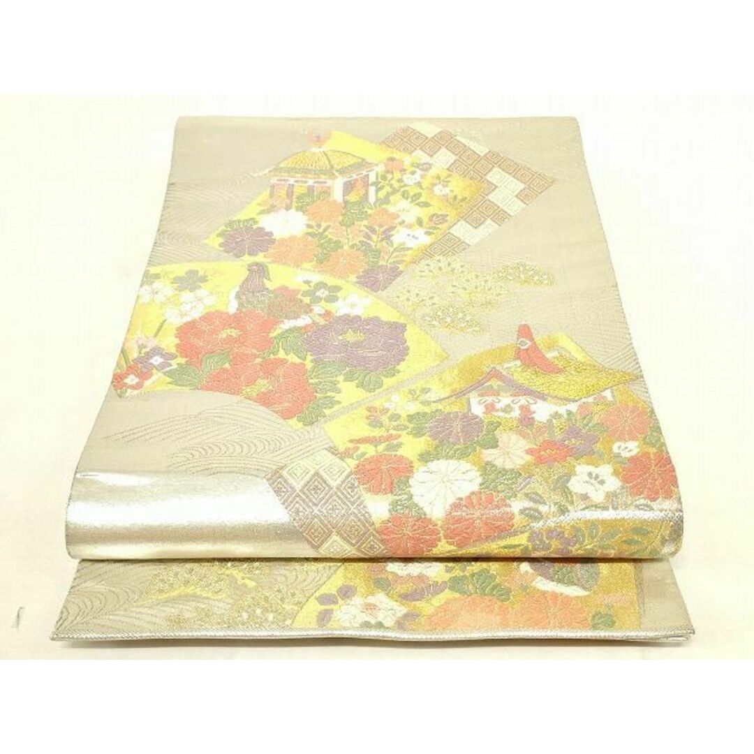 平和屋着物◎佐賀錦 六通柄袋帯 唐織 九百錦 瑞寶 花鳥文 銀糸 正絹