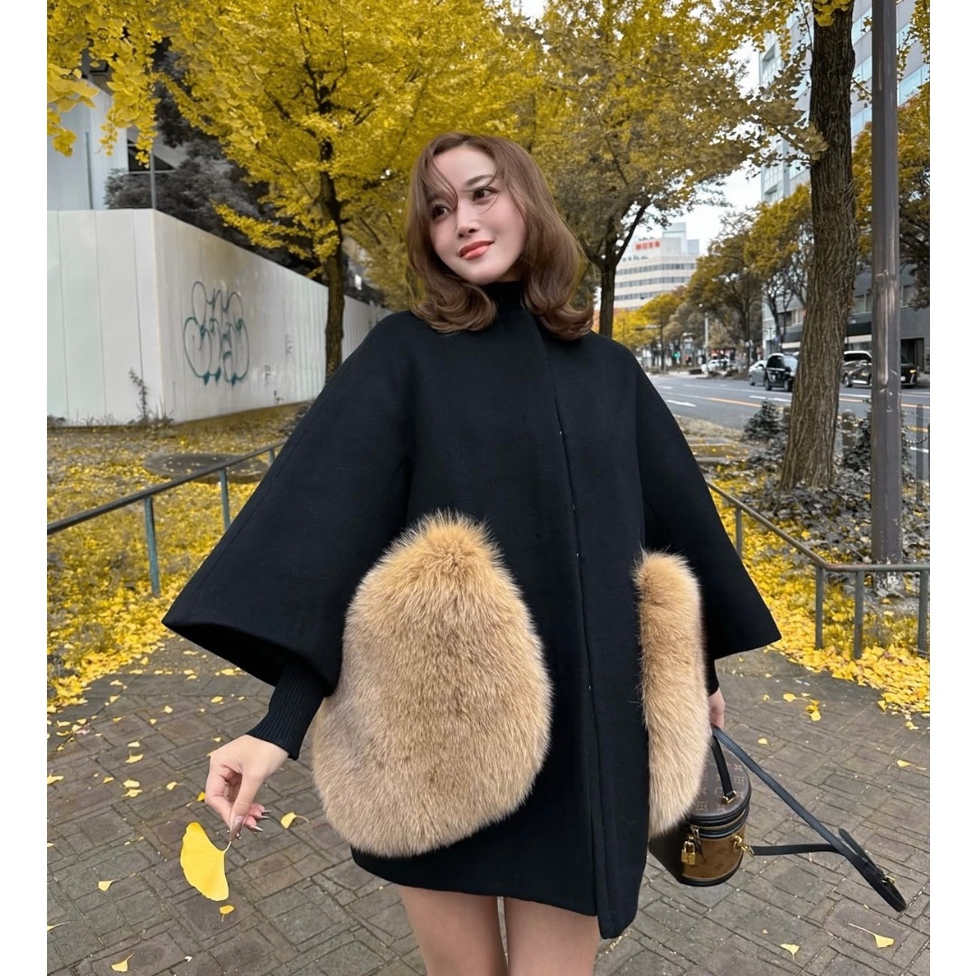 あおば【未使用】sheller シェリエ ポケットファー コクーンコート