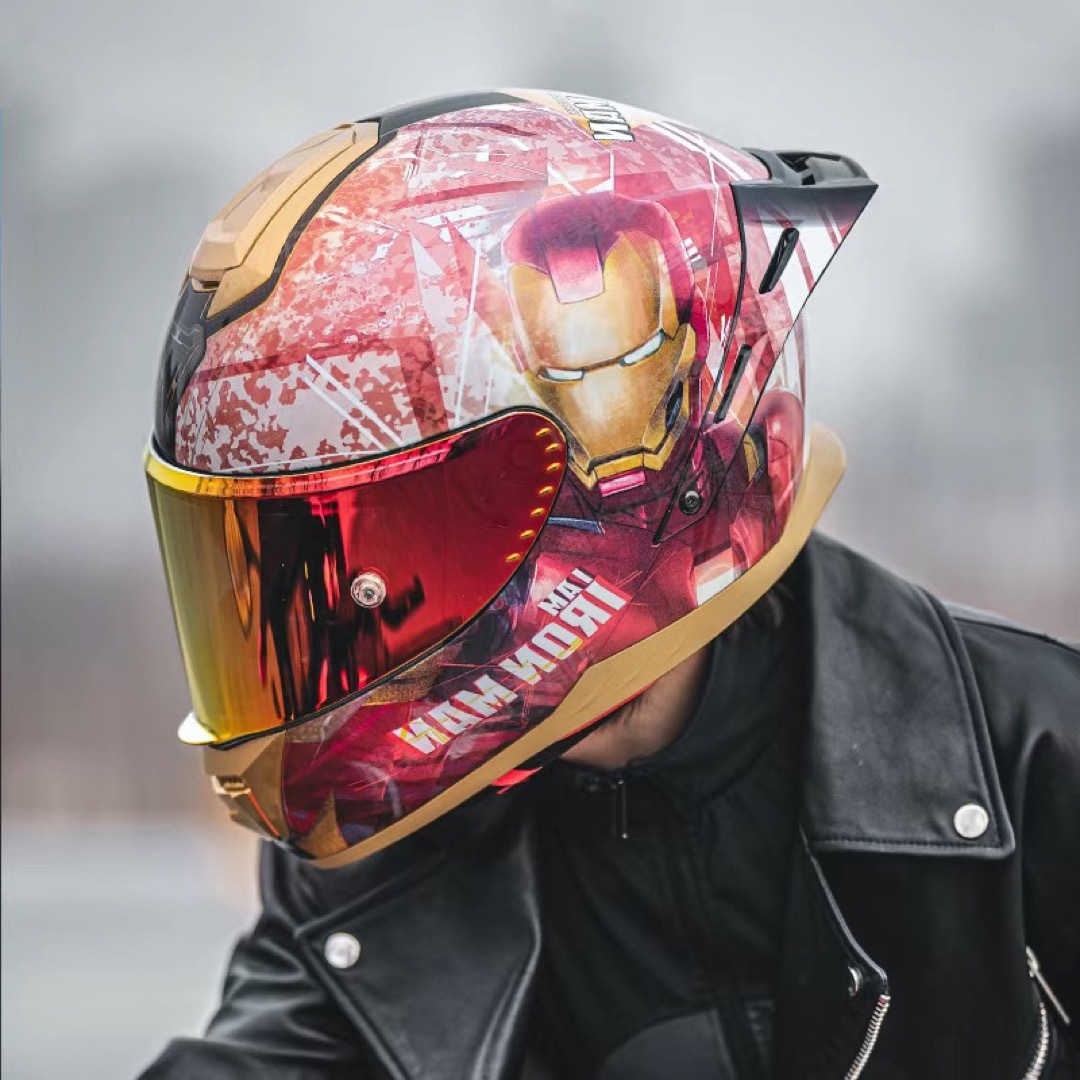 アイアンマンキャラクターフルフェイスヘルメットダブルレンズ