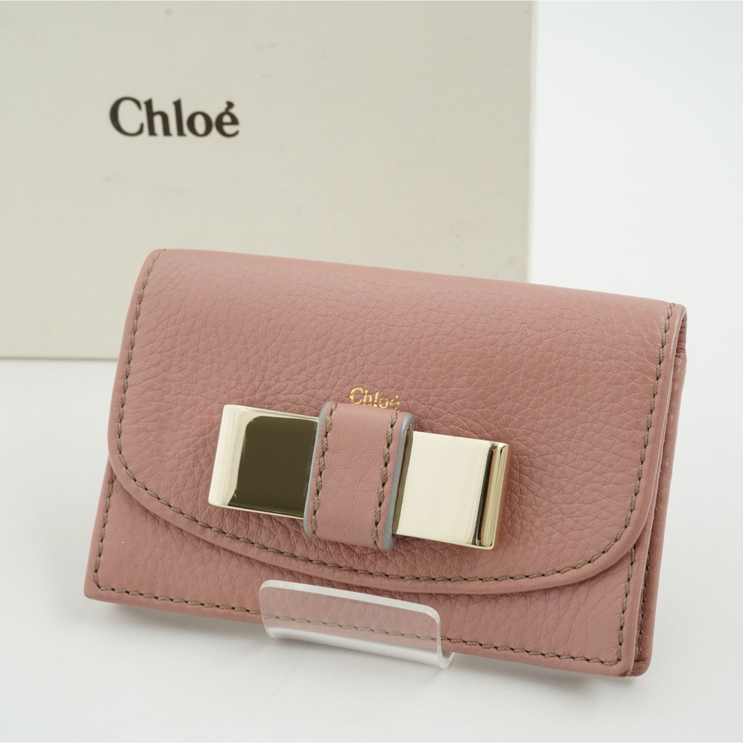 Chloe クロエピンクベージュレザー名刺入れ ロゴ金具付きカード入れ