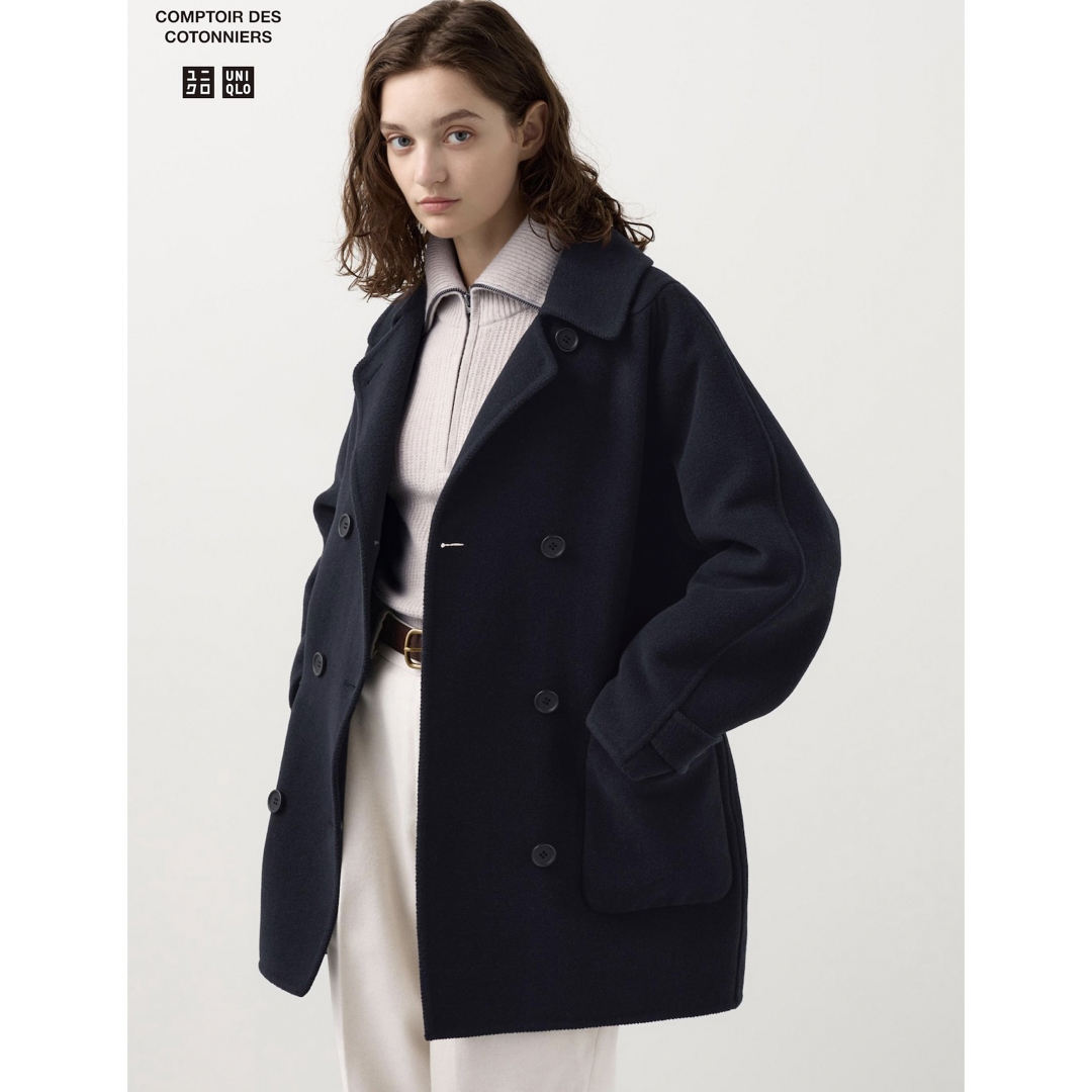 UNIQLO - ユニクロ コトニエ ダブルフェイスハーフコート ネイビーの