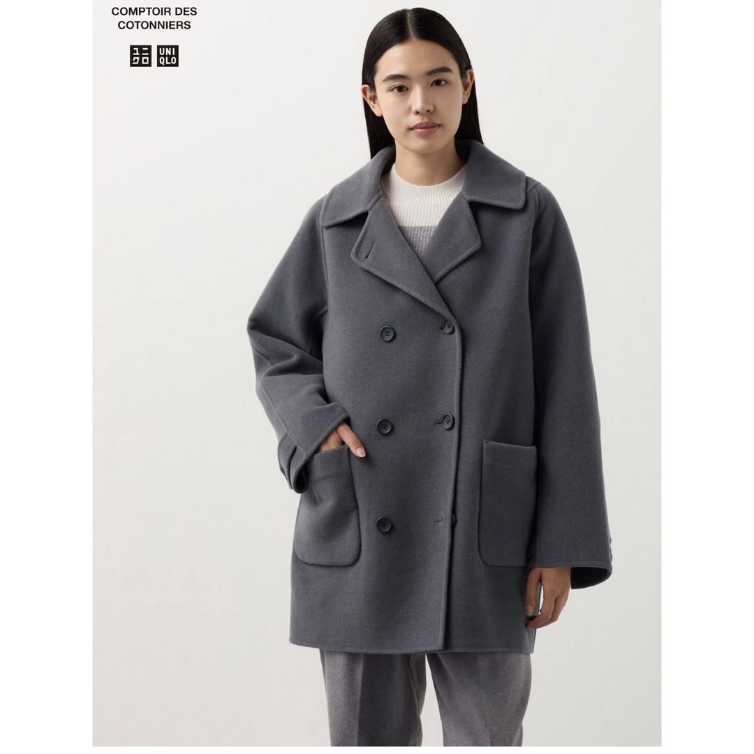 UNIQLO - ユニクロ コトニエ ダブルフェイスハーフコート ネイビーの