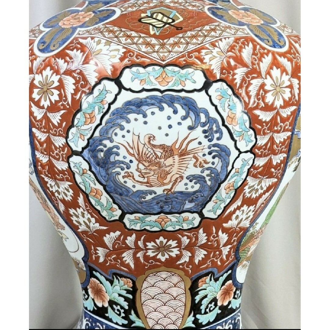 未使用 未使用 有田焼 沈香壺 色絵 神右衛門作 七福神 特大八角三