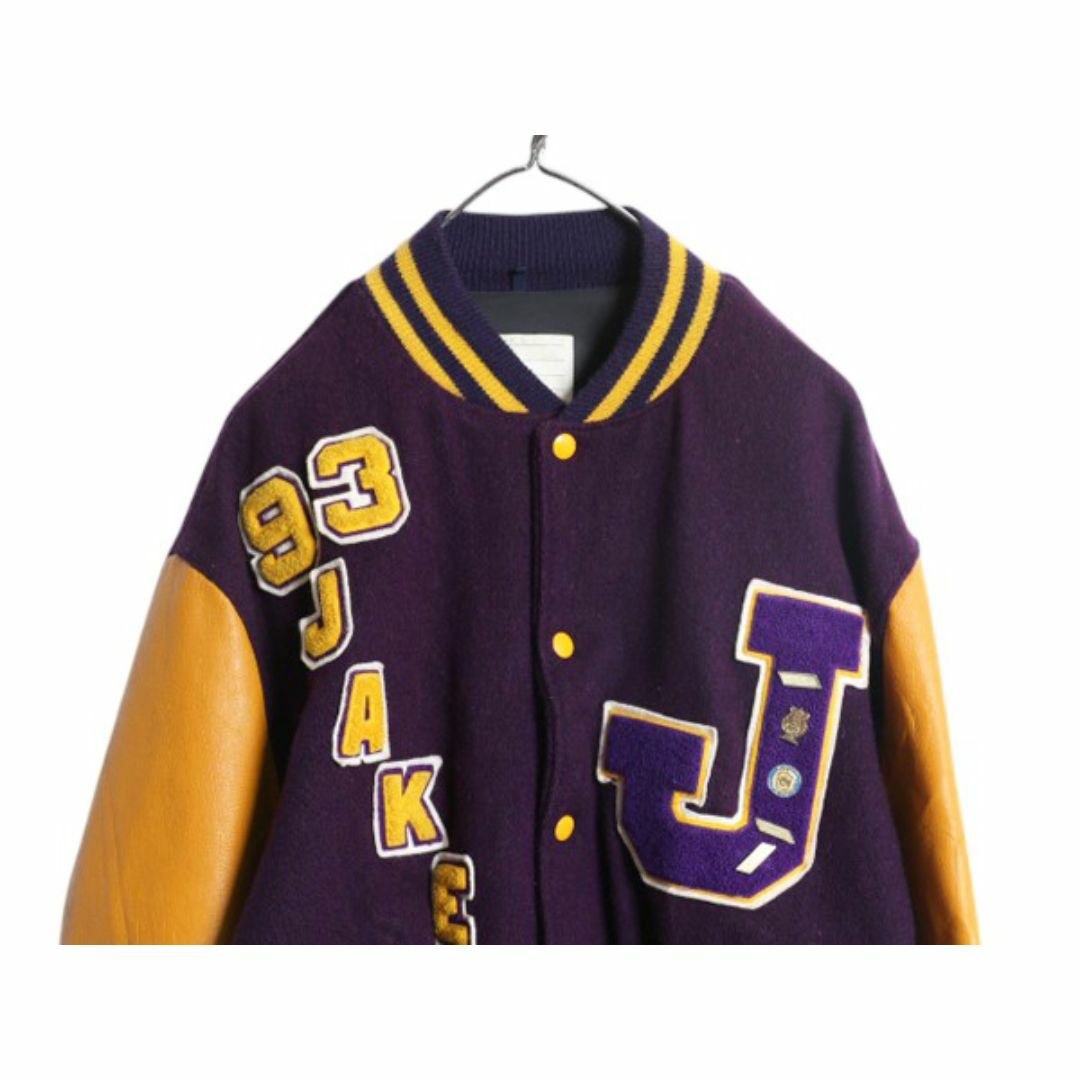 70s USA製 ☆ DELONG 袖レザー ウール スタジャン メンズ XL 程