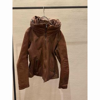 Goa 襟ファー フード付きラムレザーシングルライダースジャケット Y2K