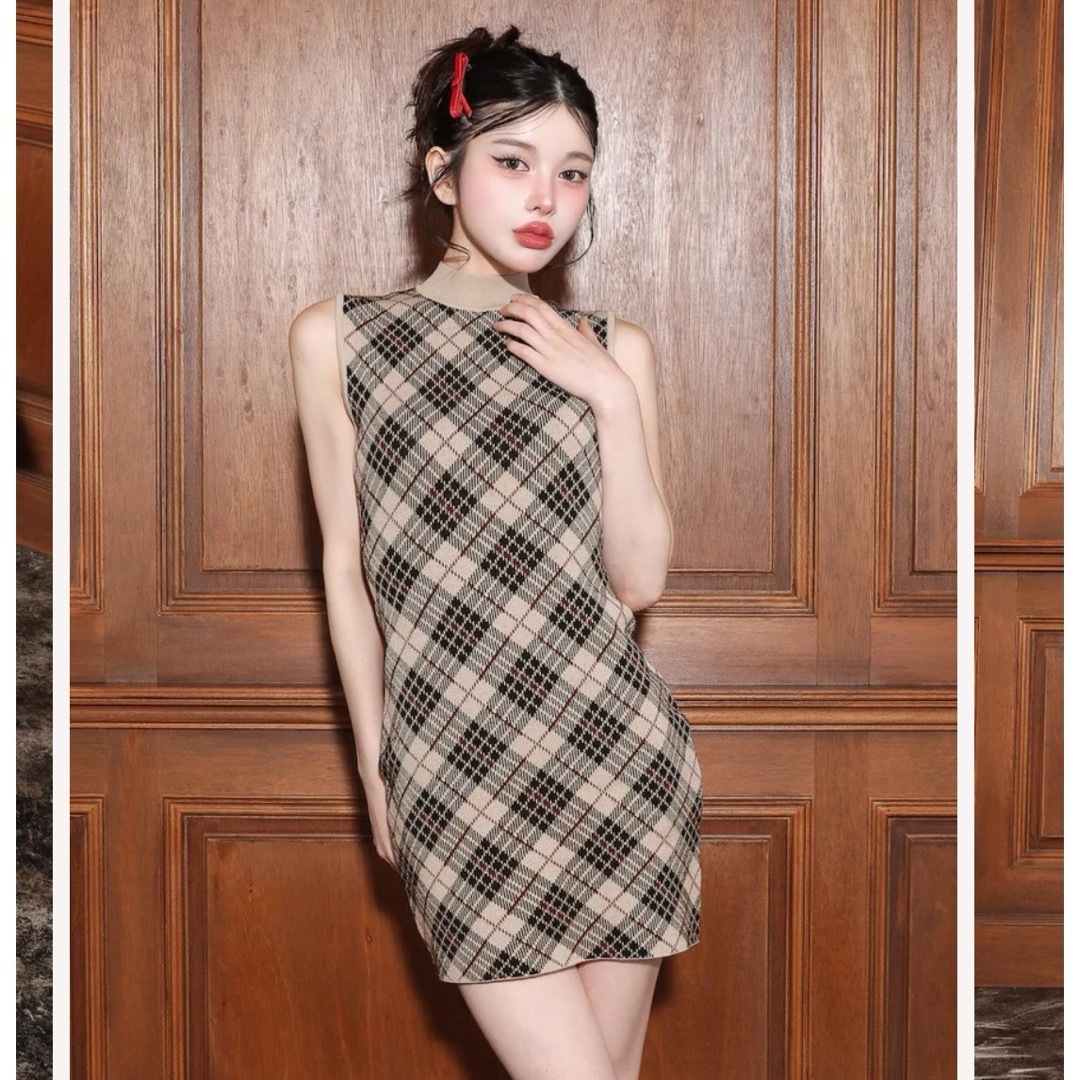 Darich - チェックジャガードノースリニットミニワンピース ダーリッチ