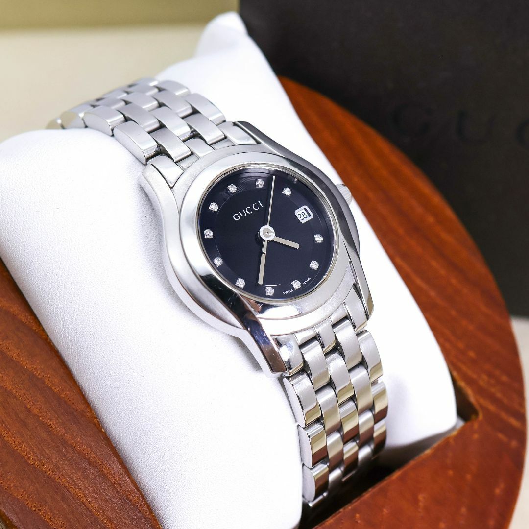 可動品【GUCCI/グッチ】5500L 11Pダイヤ スイス製 デイト ブラック