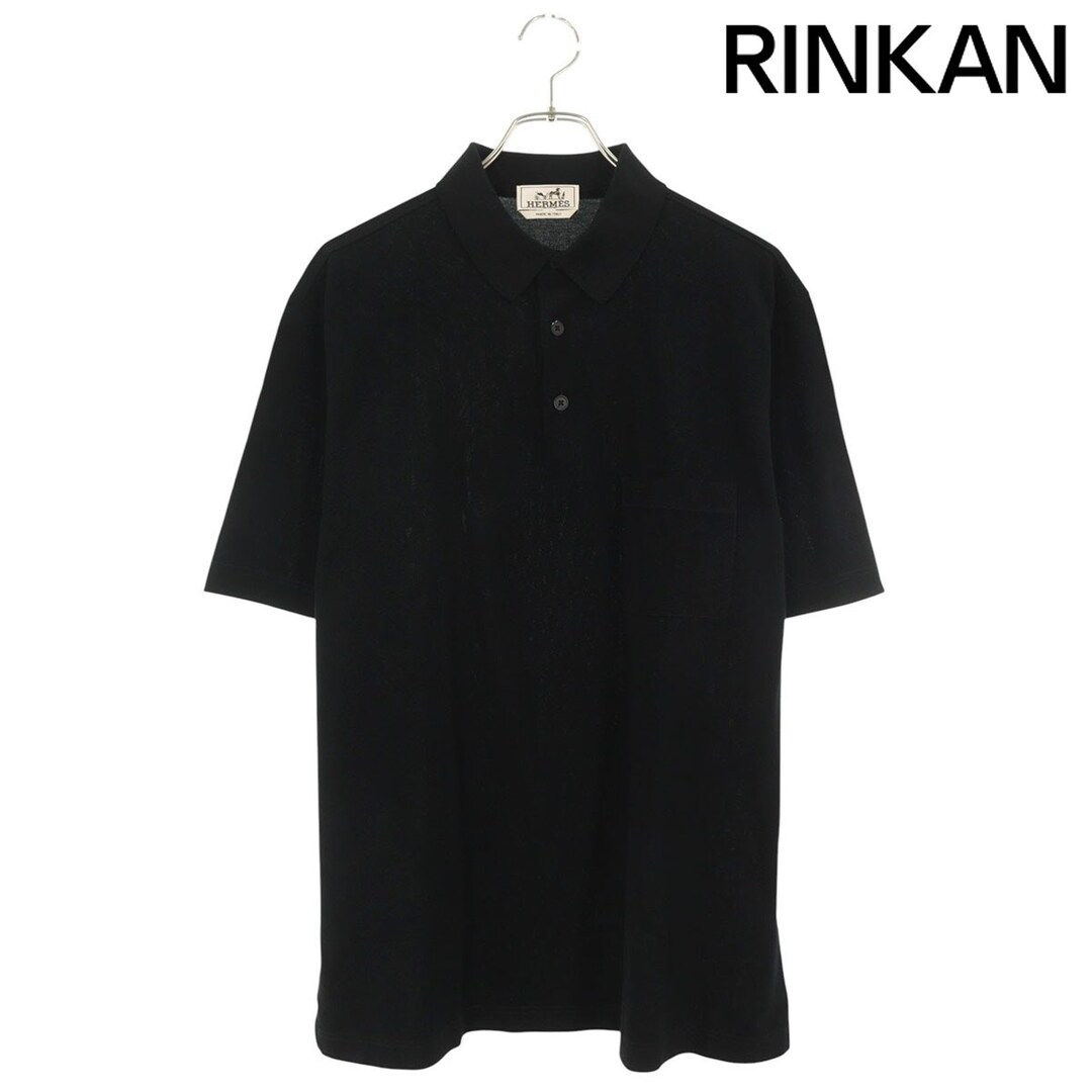 エルメス メンズ ポロシャツM ブラック エルメス H刺繍コットン半袖