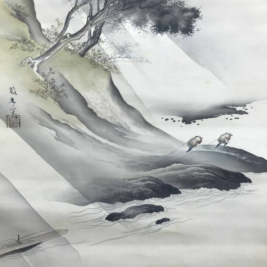 橋本雅邦 橋本雅邦 山水群鴉図 掛軸☆宝船☆N-113 桜山水