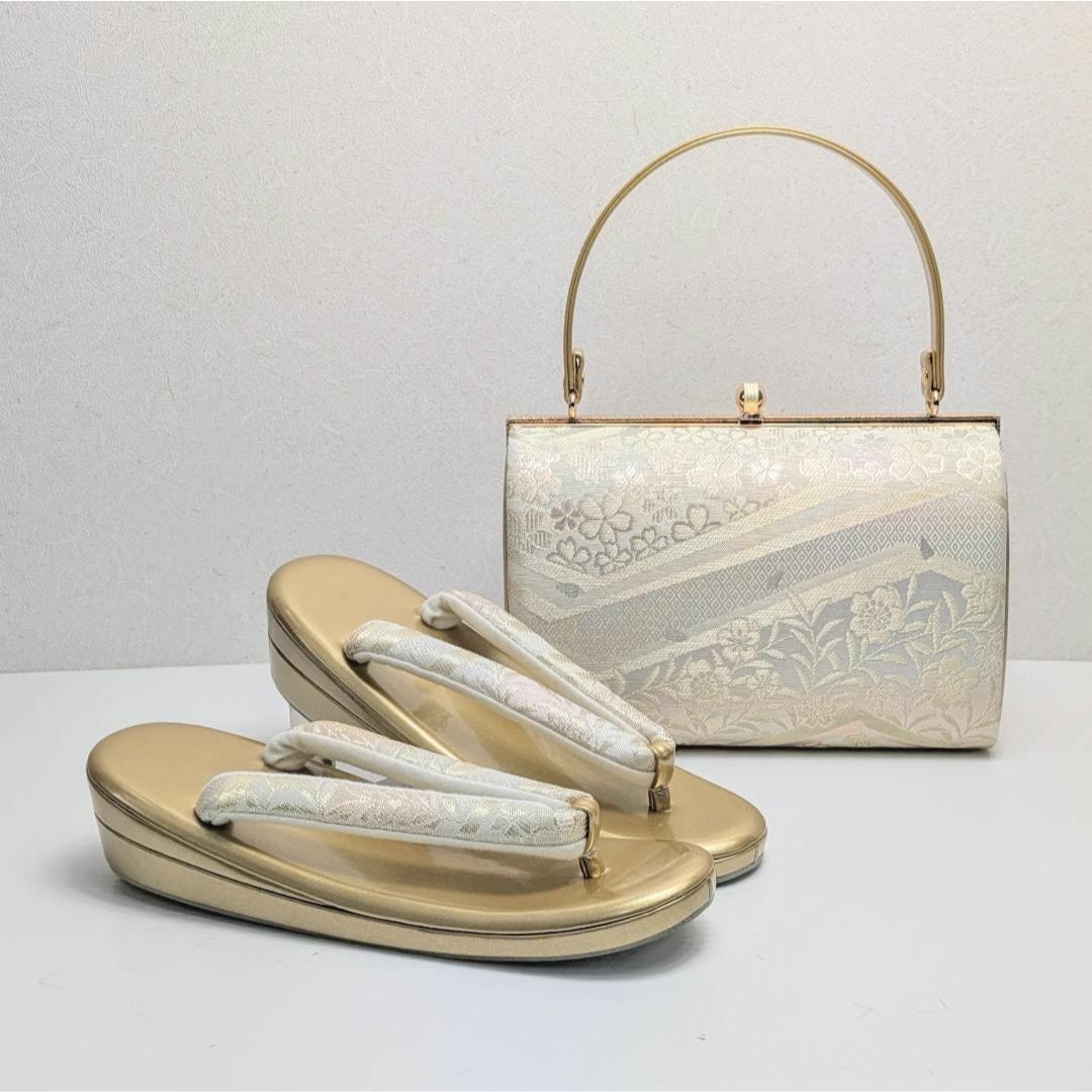 草履バッグセット ゴールド フォーマル 帯地 ゴールド S〜3Lサイズ