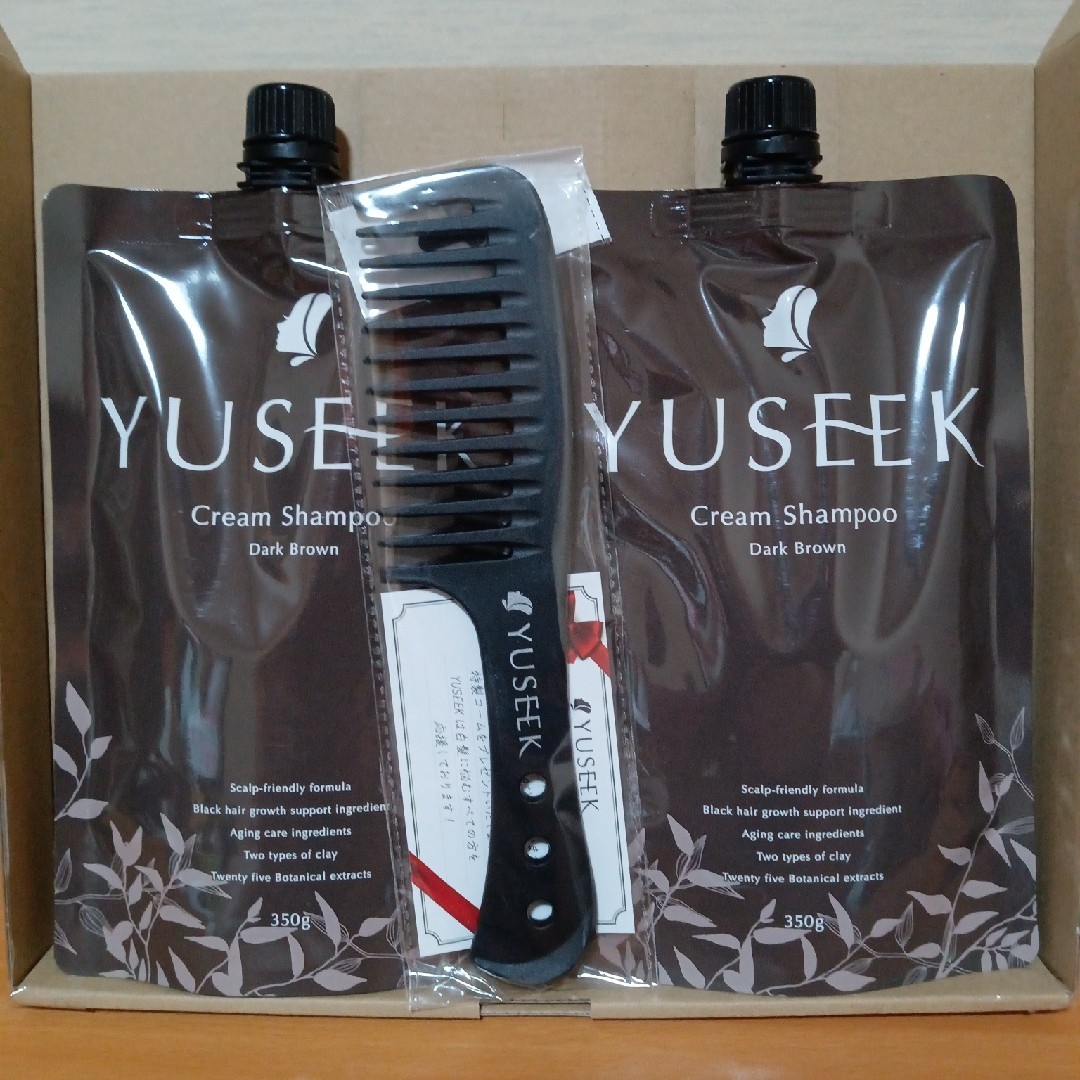YUSEEK クリームシャンプー ダークブラウン350g✕2袋 コーム付きの通販