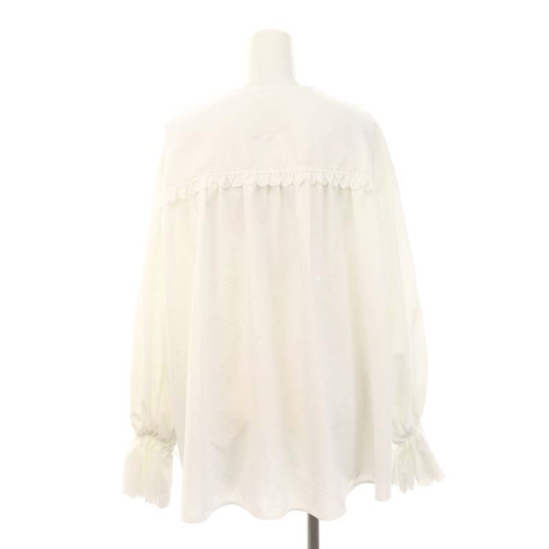 ヨリ 22AW スカラップカットワークブラウス ノーカラー 長袖 F 白の