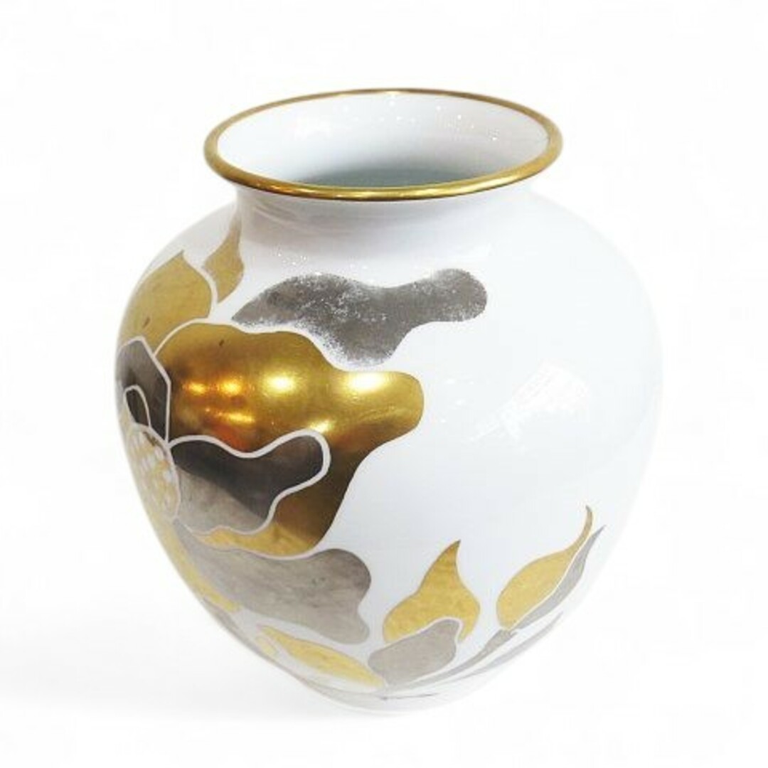 OKURA 大倉陶園 花瓶 金彩 花柄 花器 高さ約30 OKURA 大倉陶