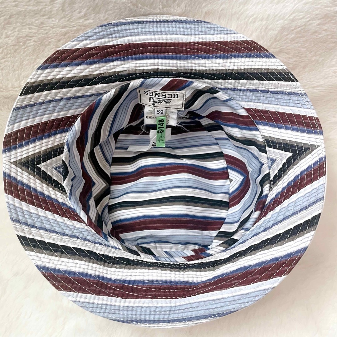 美品✨クリーニング済】HERMES バケットハット 帽子 ストライプ裏地 清潔