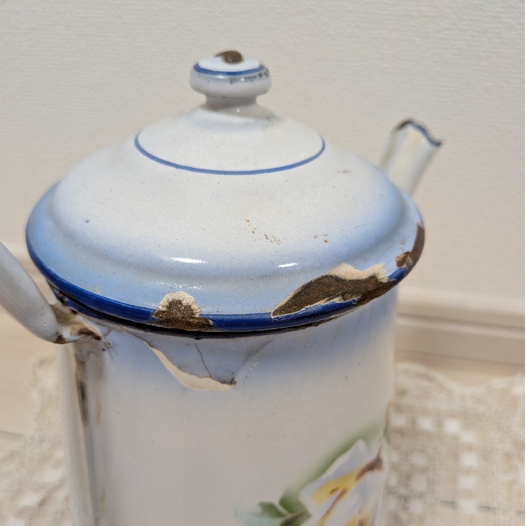 フランス アンティーク JAPY ホーロー ポット 薔薇 シャビー