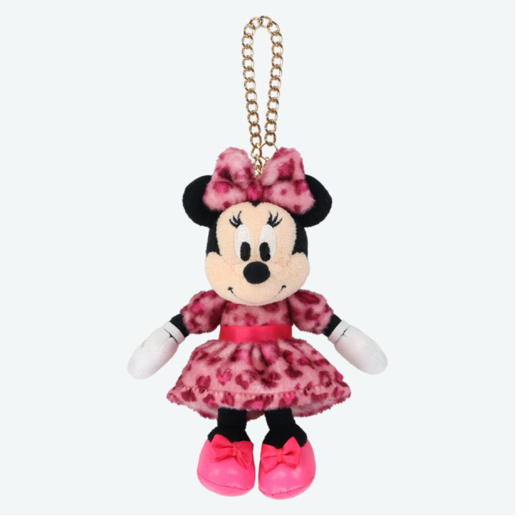 Disney - ミニーちゃん ヒョウ柄 ぬいぐるみバッジ キーチェーン