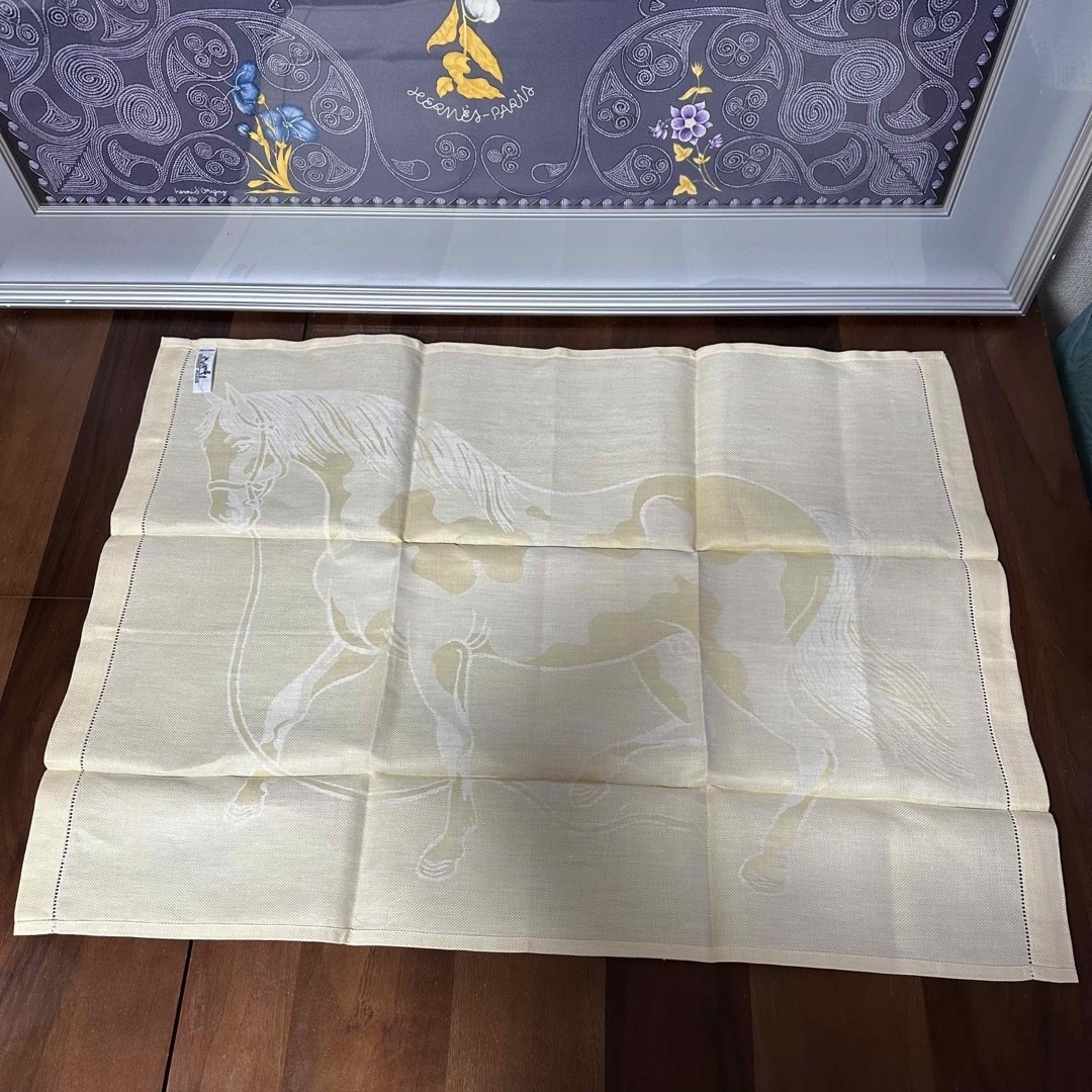 エルメス 馬柄 ホース テーブルクロス リネン 麻 ライトイエロー 黄色