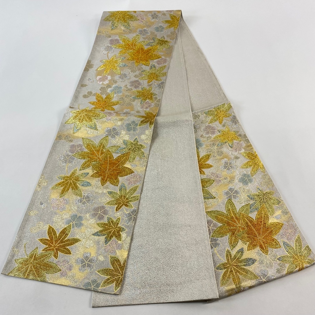 袋帯 美品 秀品 六通 正絹 袋帯 秀品 草花 鳥 金銀糸 箔