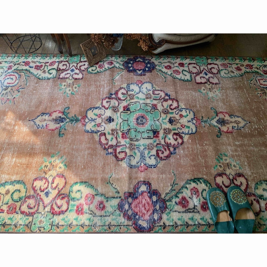 超大判 特大 271×140 超レア トルコヴィンテージラグ テラコッタオレンジ