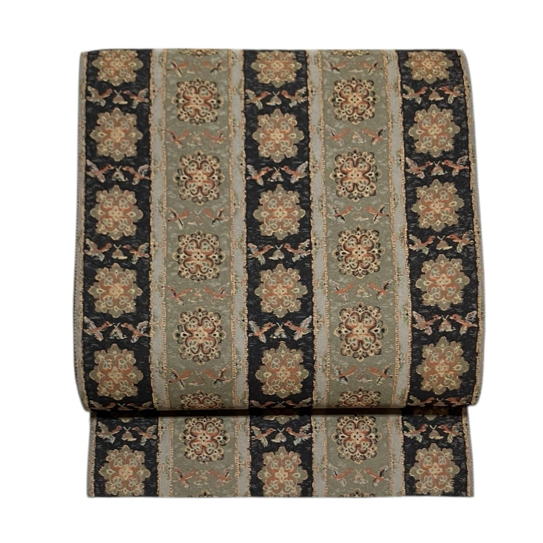 博多織 小森草木染工房 袋帯 全通柄 正絹 長斑錦華鳥紋 未使用 イ6300