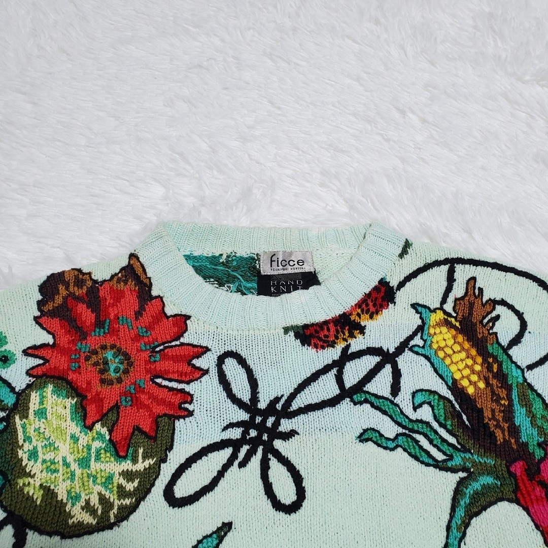 希少✨ficce フィッチェ ハンドニット セーター 花柄 果物 野菜 柄
