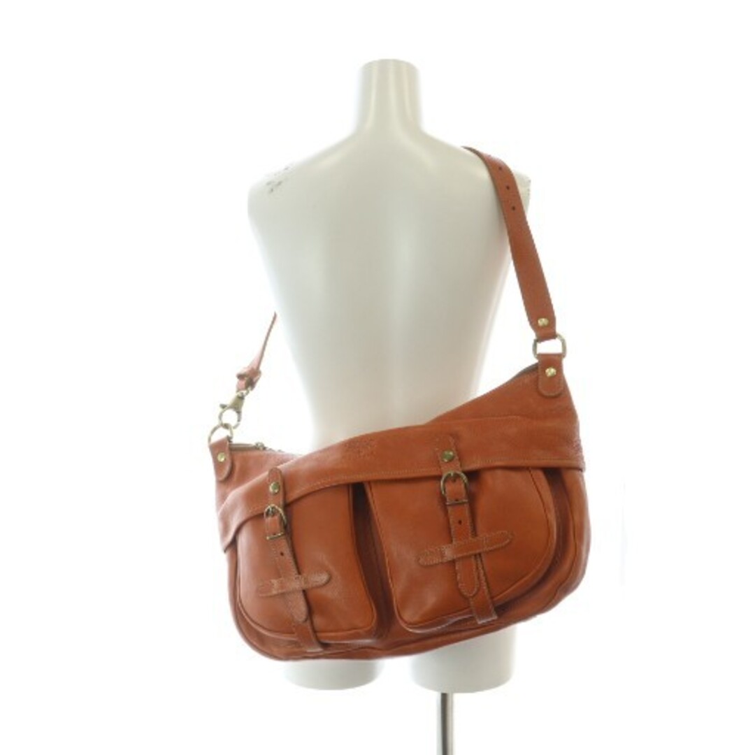 IL BISONTE ショルダーバッグ 斜めがけ レザー シボ革 型押しロゴ 茶の