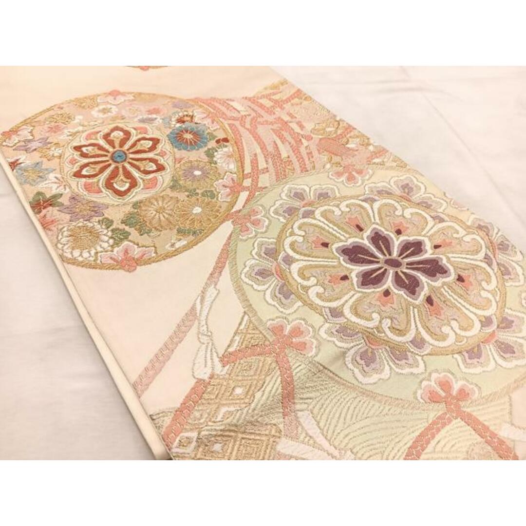 平和屋着物◎六通柄袋帯 唐織 大展覧 鼓花文 金糸 正絹 逸品