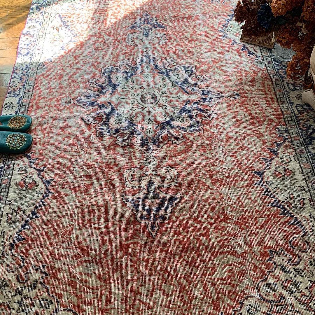 超大判 コーラルレッド 265×144 トルコヴィンテージラグ メダリオン