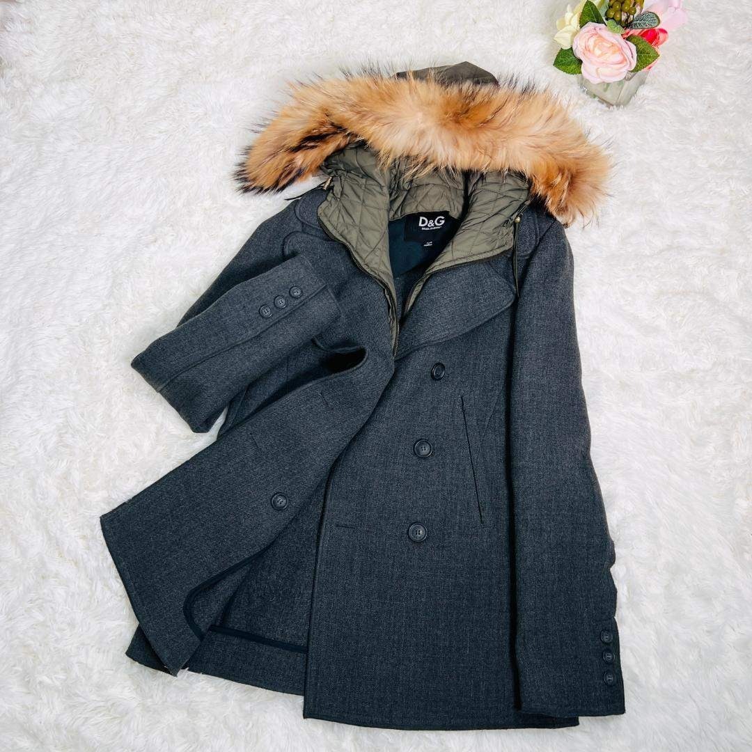 ドルチェ＆ガッバーナ】Pコート リバー ダブル リアルファー ラクーン L