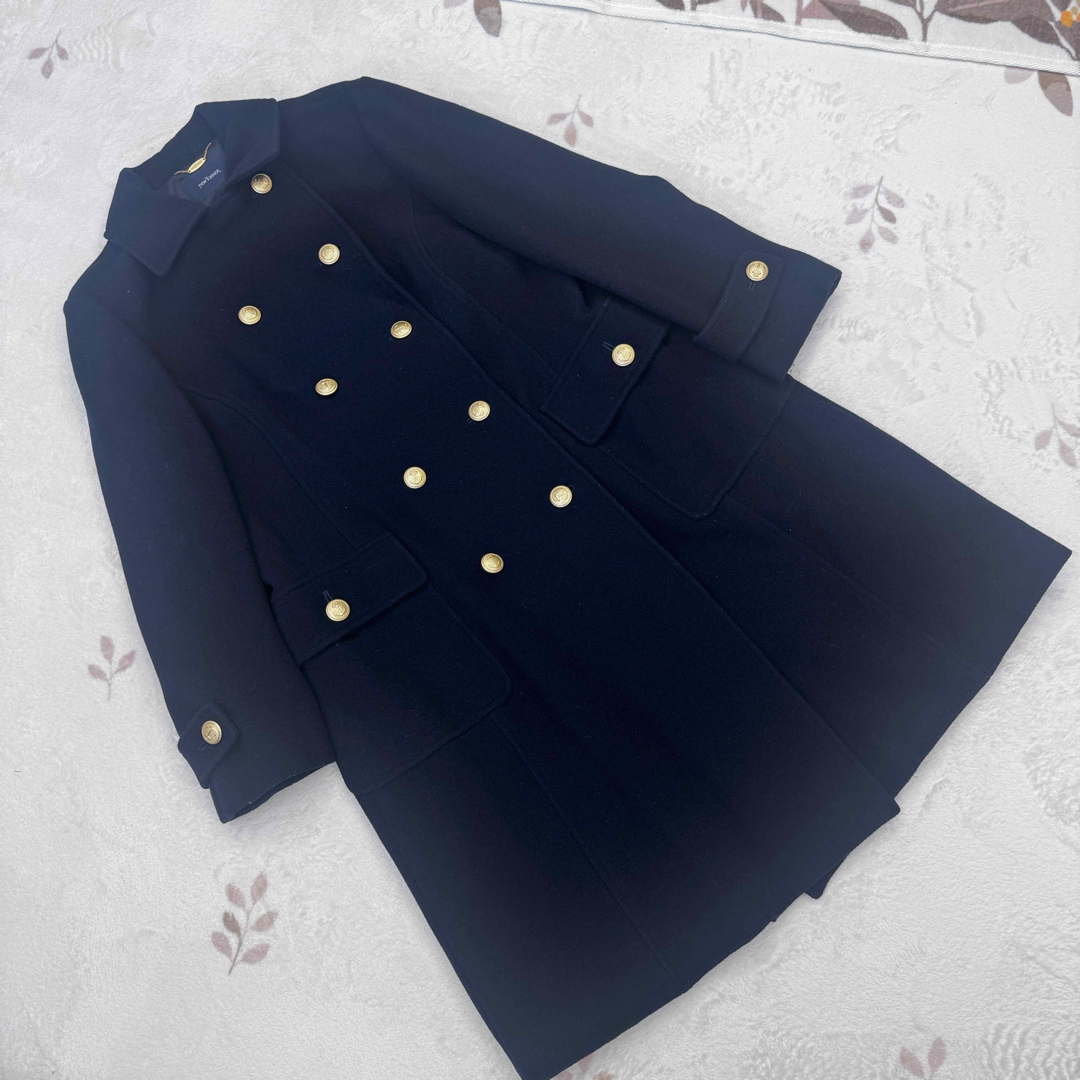 美品 15号 大きいサイズ ニューヨーカー ウール ロングコート ネイビー 3L