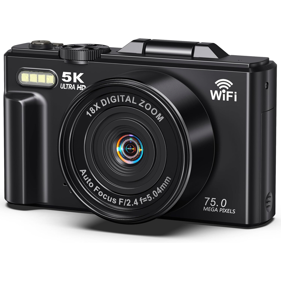 新品！デジカメ コンパクト 5k ブラック 軽量 180度回転画面 自撮り大