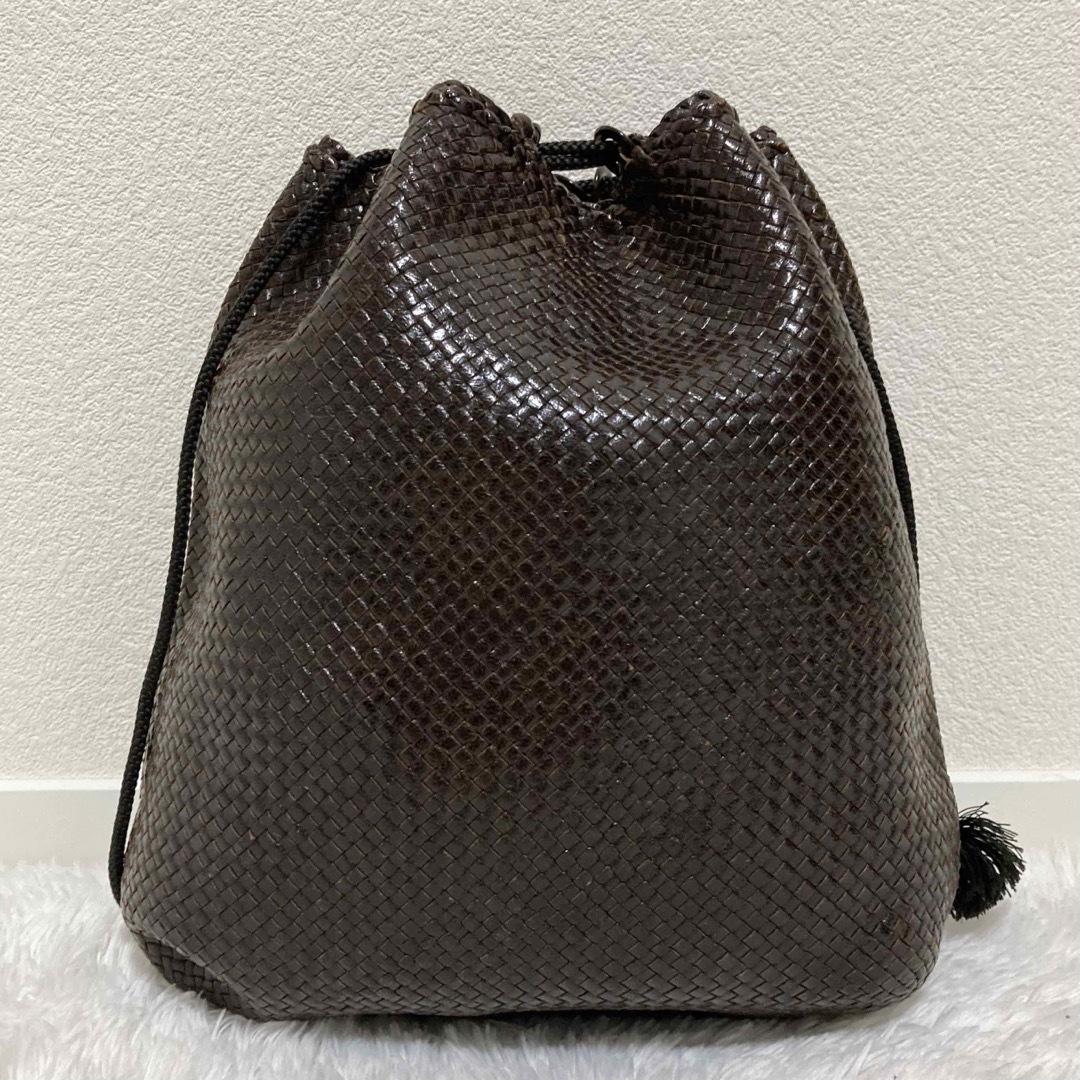 美品♡ JURGEN LEHL レザー 巾着 メッシュ バッグ ダークブラウン