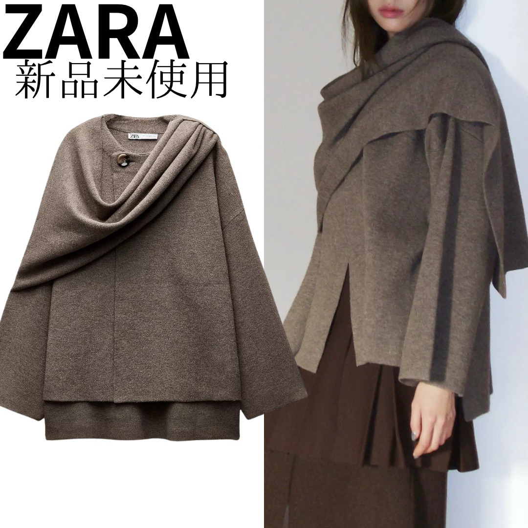 ZARA - スカーフ付きショートニットコートの通販 by Rin Rin ｜ザラ