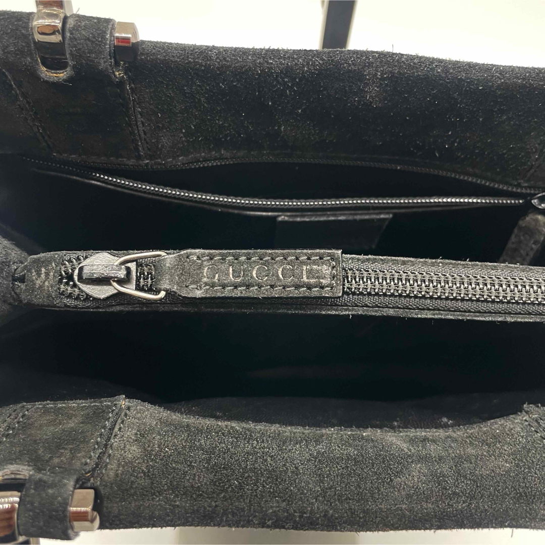 GUCCI ハンドバッグ メタルハンドル スエード レザー ブラック