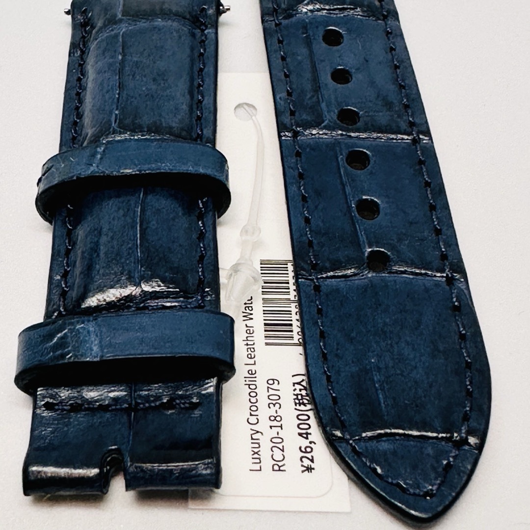 3079#20mm-18mmダークブルー☆本物クロコダイルレザーベルト☆スイス製
