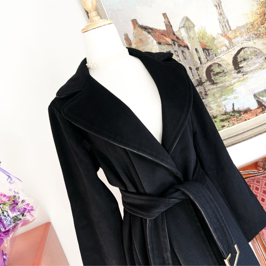 良品 GUCCI グッチ 女優襟 ラップ コート レザートリミング ベルト付