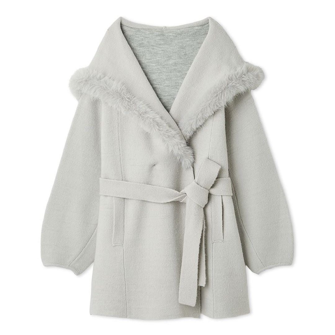 SNIDEL - snidel スナ ファーフードニットコート ケープコート グレー