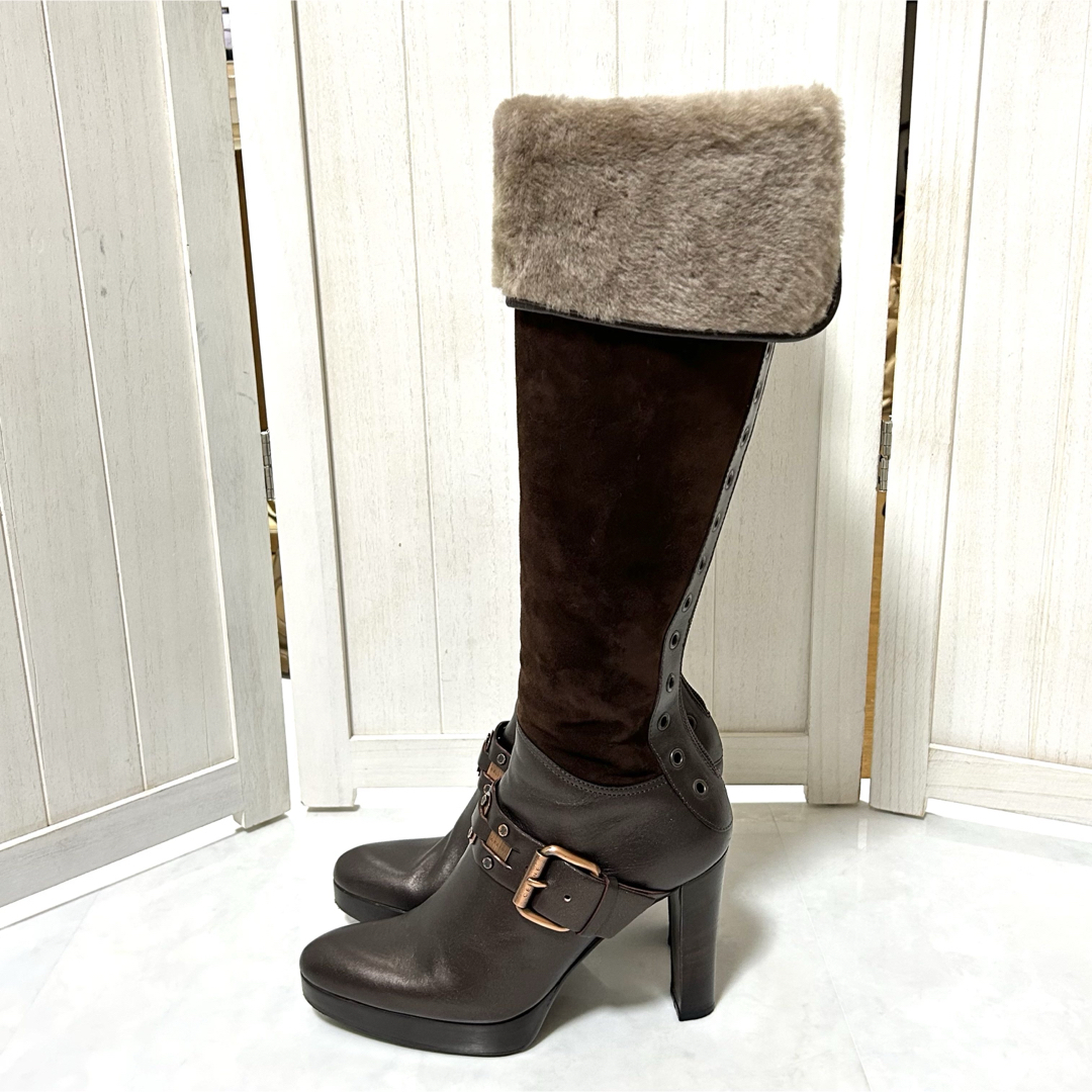 美品 CELINE スエード レザー ファー ロングブーツ 2way 36.5 楽天市場