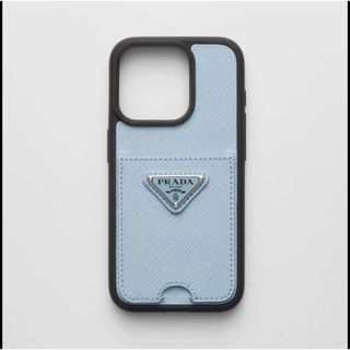 PRADA iPhoneXRケース サフィアーノレザー ネイビー×シルバーロゴ