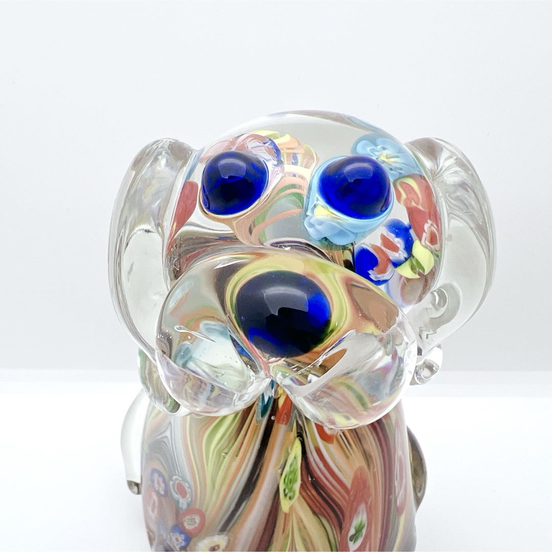 希少】ヴェネチアンガラス ミルフィオリ 犬 置物 ムラーノガラス