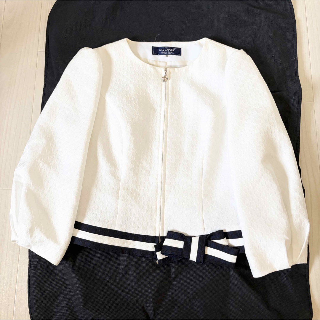 M'S GRACY - エムズグレイシー ハート柄 リボン ノーカラージャケット
