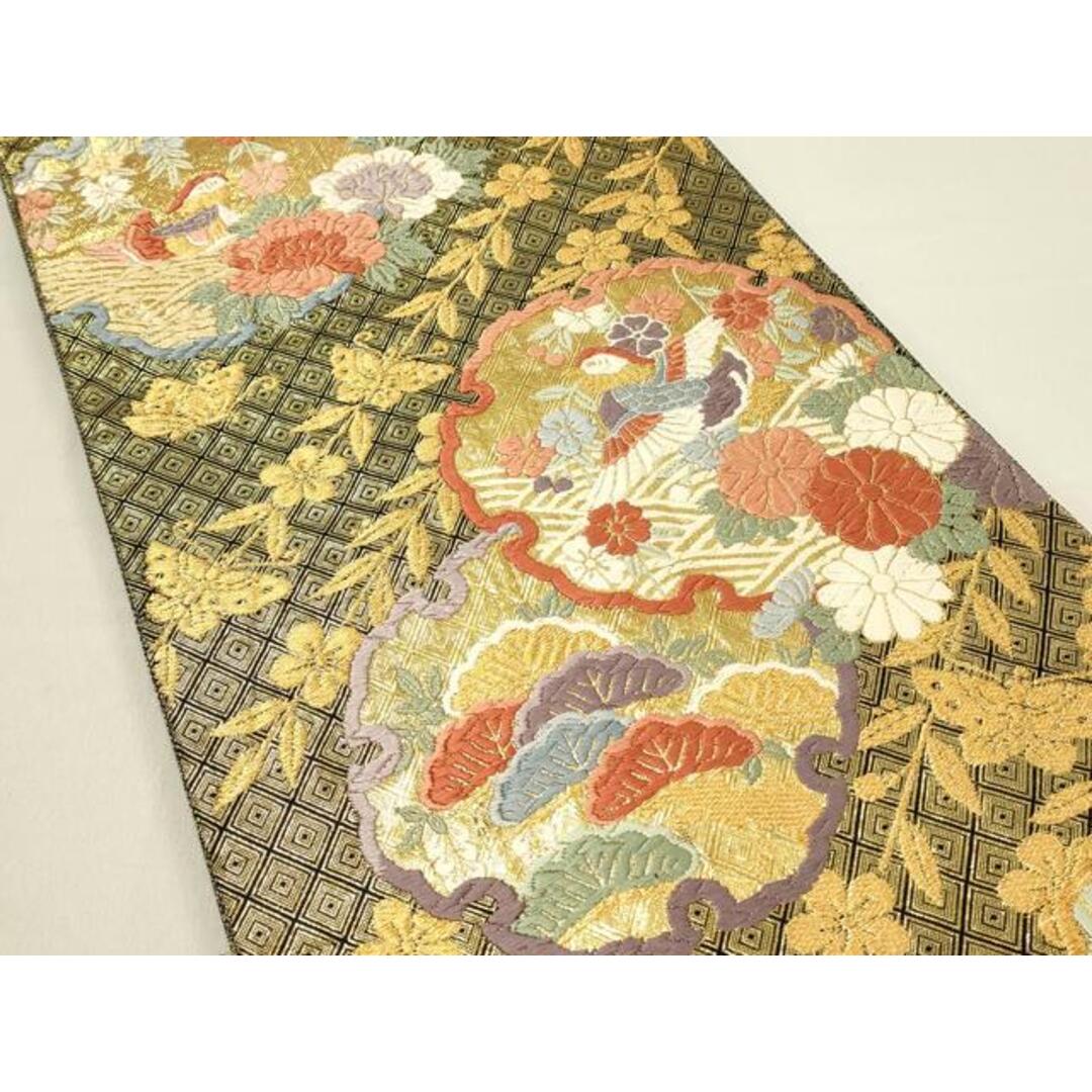 平和屋着物◎佐賀錦 六通柄袋帯 唐織 雪輪花鳥文 金糸 正絹 逸品
