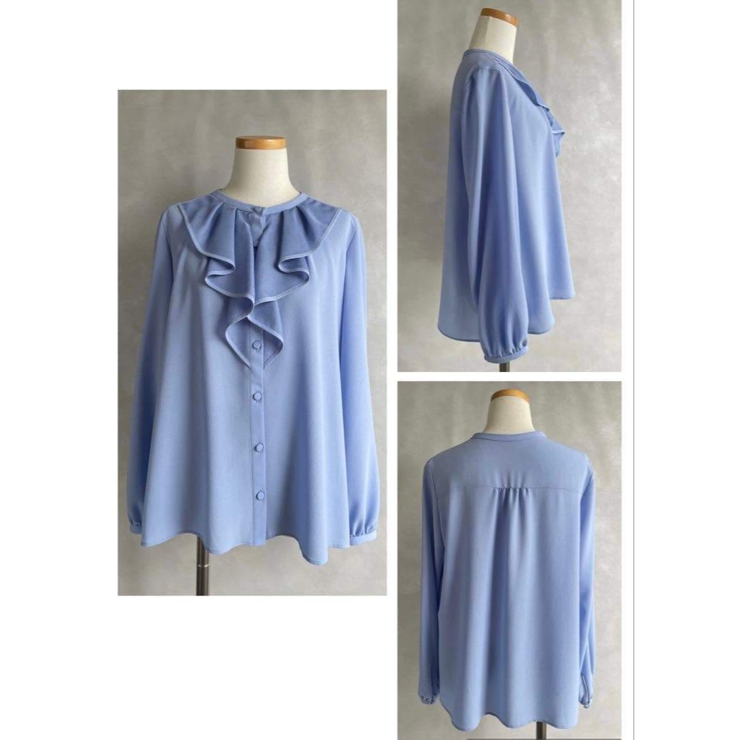 未使用タグ付き✨アナイ 2025 ジョーゼットカラミラッフルブラウス 38 水色