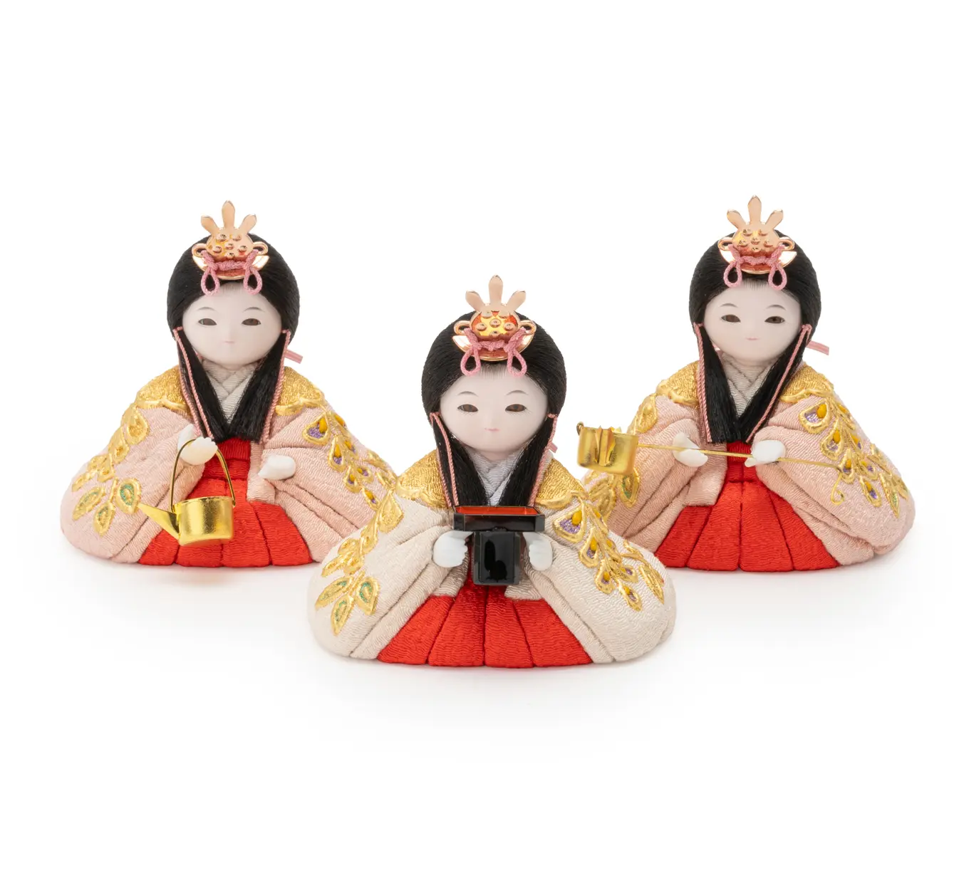 雛人形「めいめい 三人官女 金彩蒔絵・藤の精」｜雛人形の通販 ふらここ