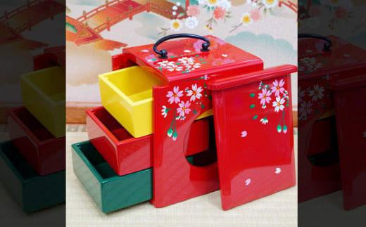 お弁当箱「遊山箱」（桜柄）3段重ねの木製 - 徳島県徳島市｜ふるさと