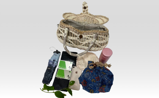 ハンドメイド】生成りの波かご 籐かごバッグ カラーラタンバスケット